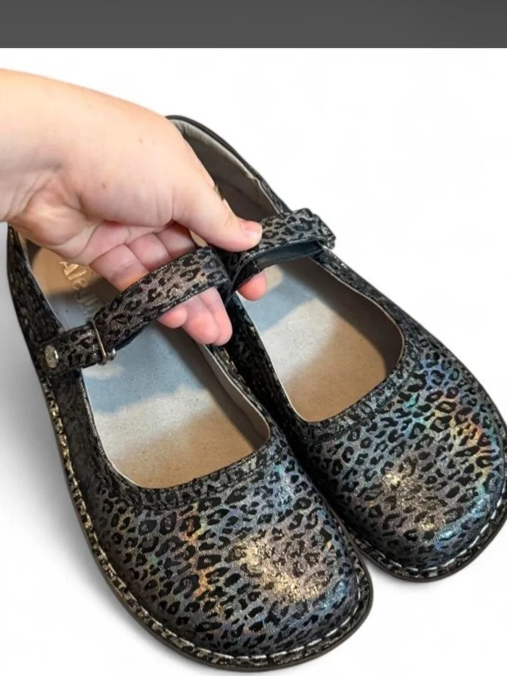 Black Leopard Print Mary Jane Flats with Shimmer